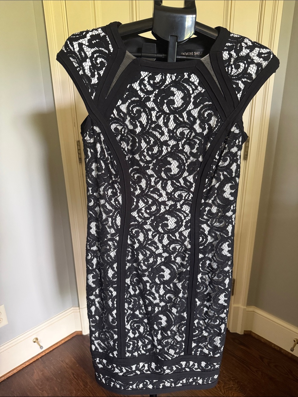 Tadashi Shoji Black and White Lace Sheath Dress